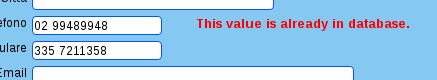 Message shown if the value is found in database