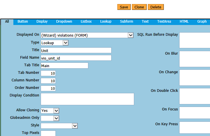 Description of 'All' tab for unit lookup fields