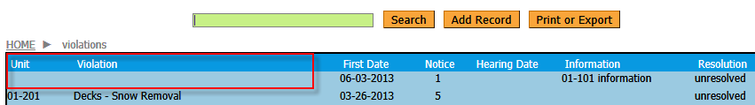 Violation form with missing data