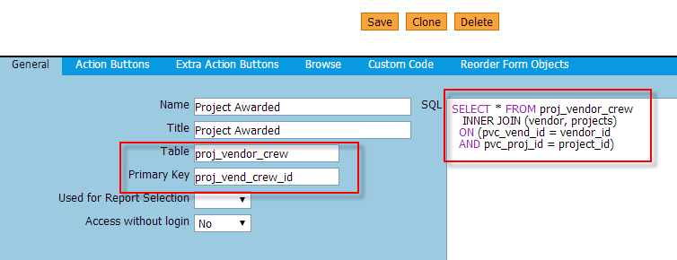 SQL for Project Awarded form