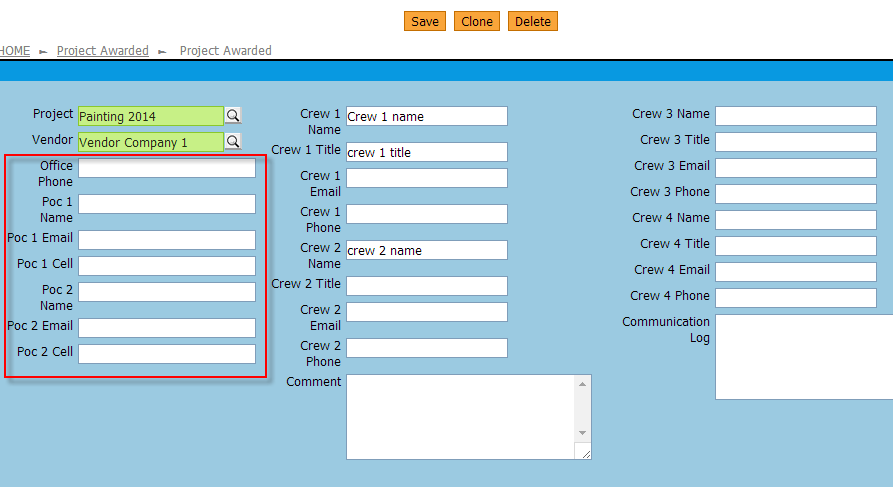 Project Awarded edit form with missing vendor data