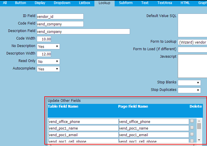 Update Other Fields