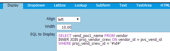 SQL for display field