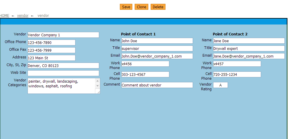 Main vendor form without subform