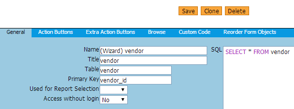 General tab for vendor main form