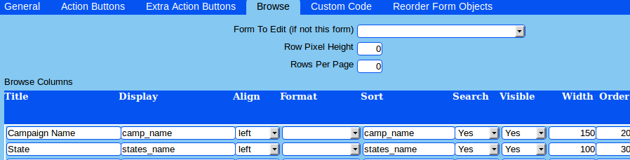 Browse tab on Campaign form